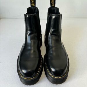 Dr. Martens Black Leather Platform Chelsea Boots with Yellow Welt